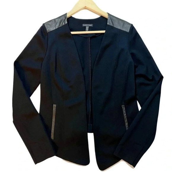 Eileen Fisher Leather Trim Ponte Blazer Jacket - Picture 3 of 6